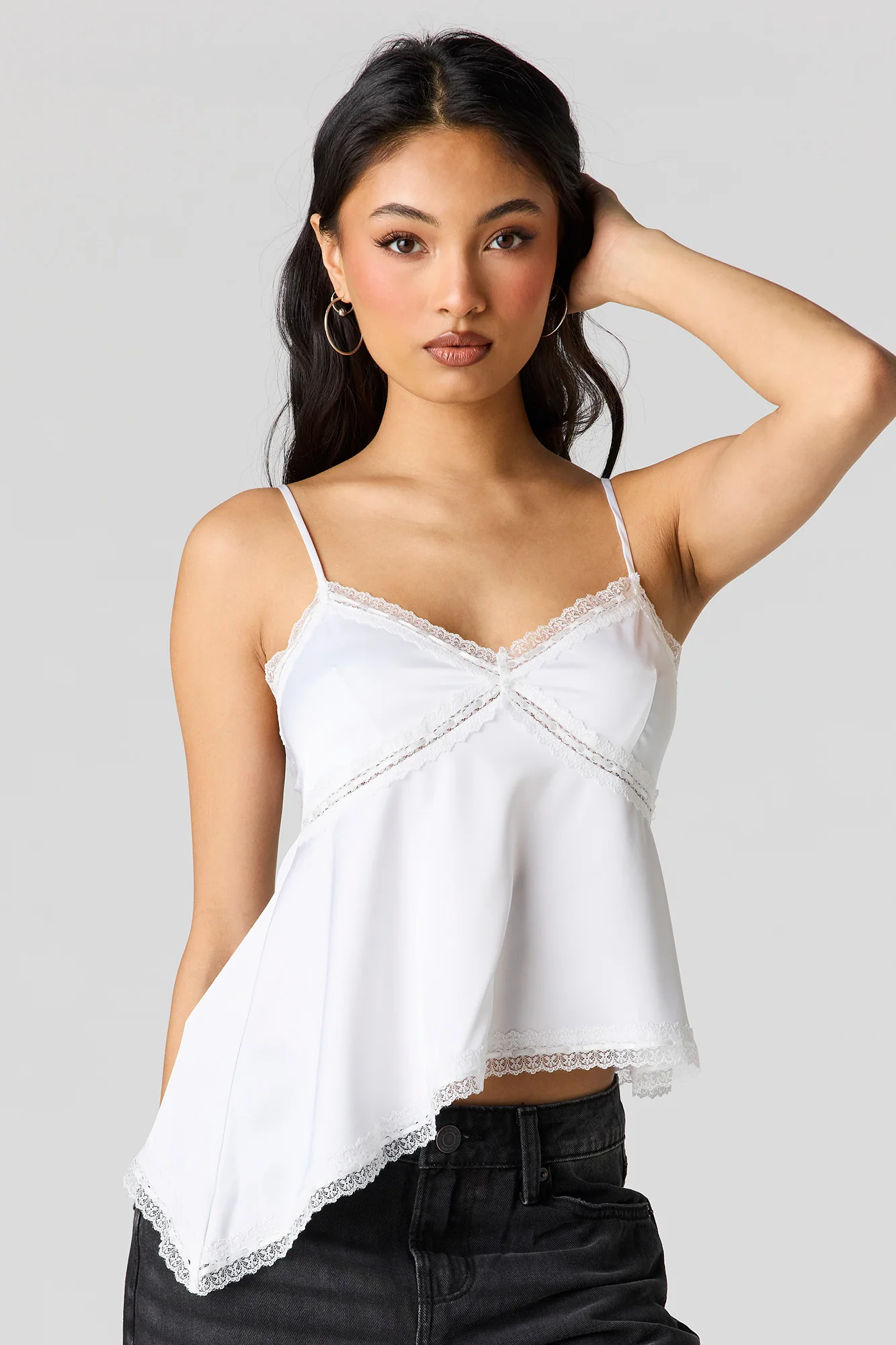 Satin Lace Trim Asymmetrical Cami - Image 7