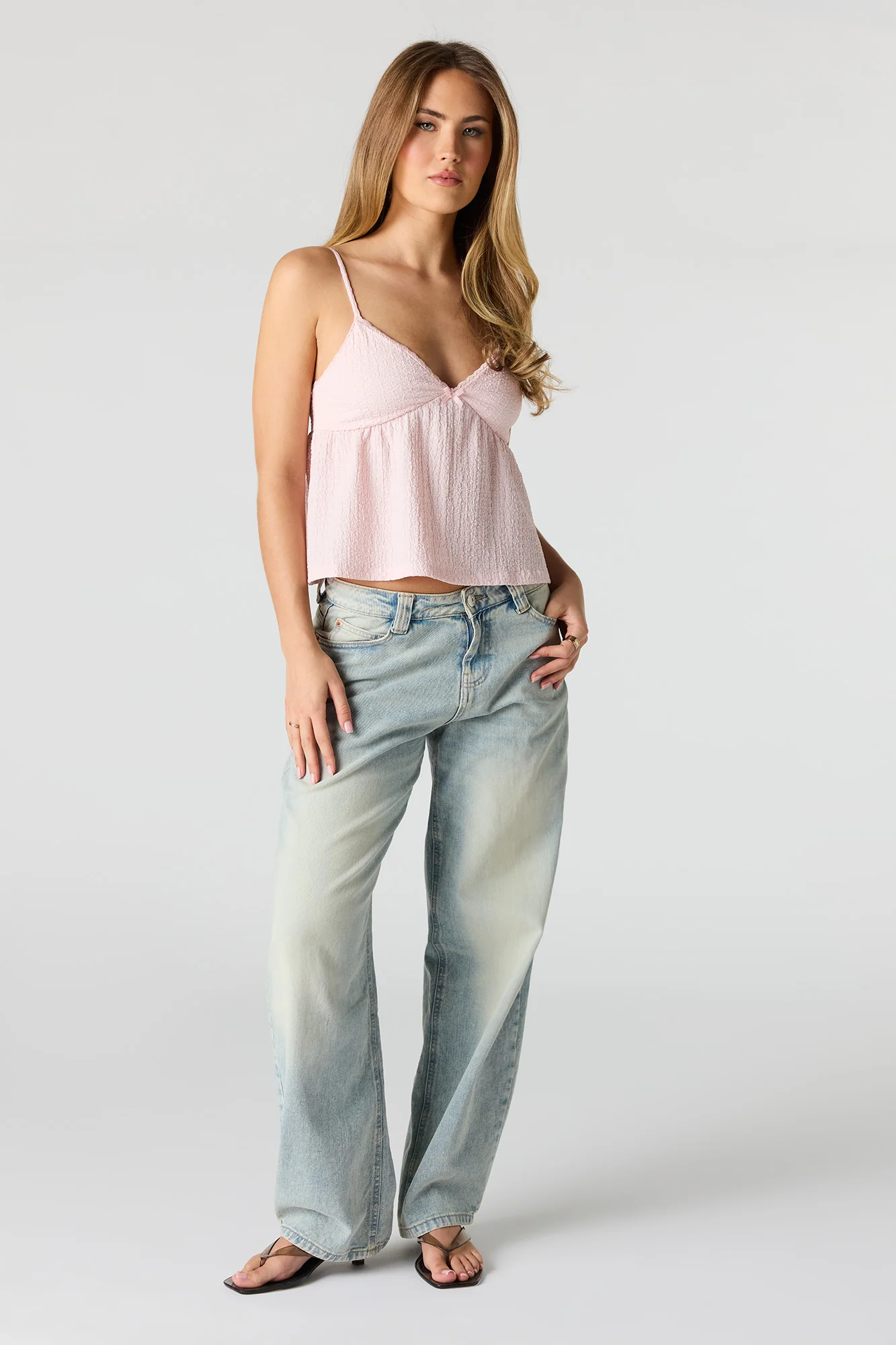 Textured V-Neck Babydoll Tank - Image 3