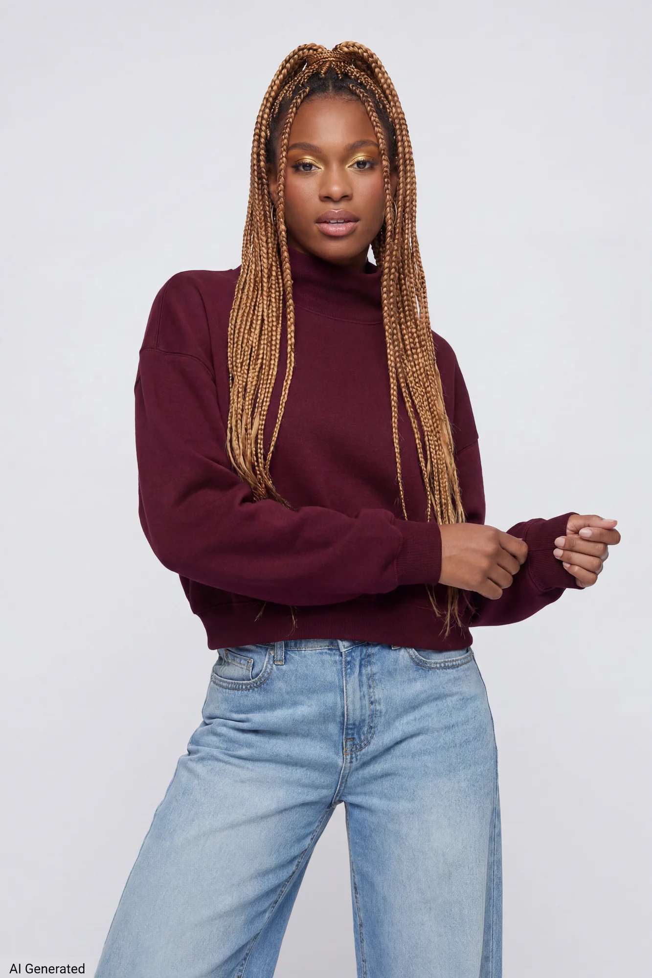 Fleece Boxy Mock Neck Sweatshirt - Image 11