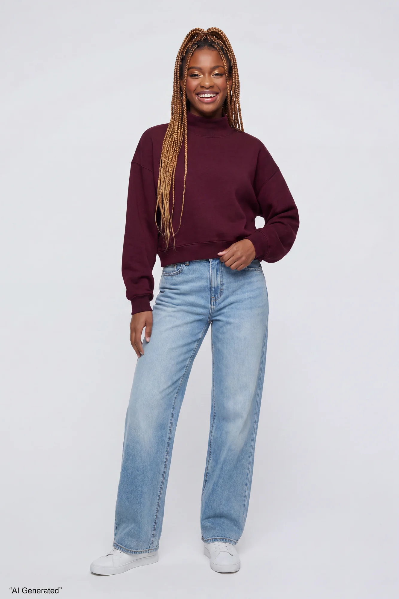 Fleece Boxy Mock Neck Sweatshirt - Image 12