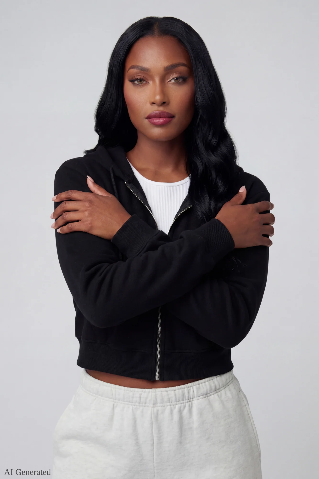 Fleece Cropped Zip Hoodie - Image 6