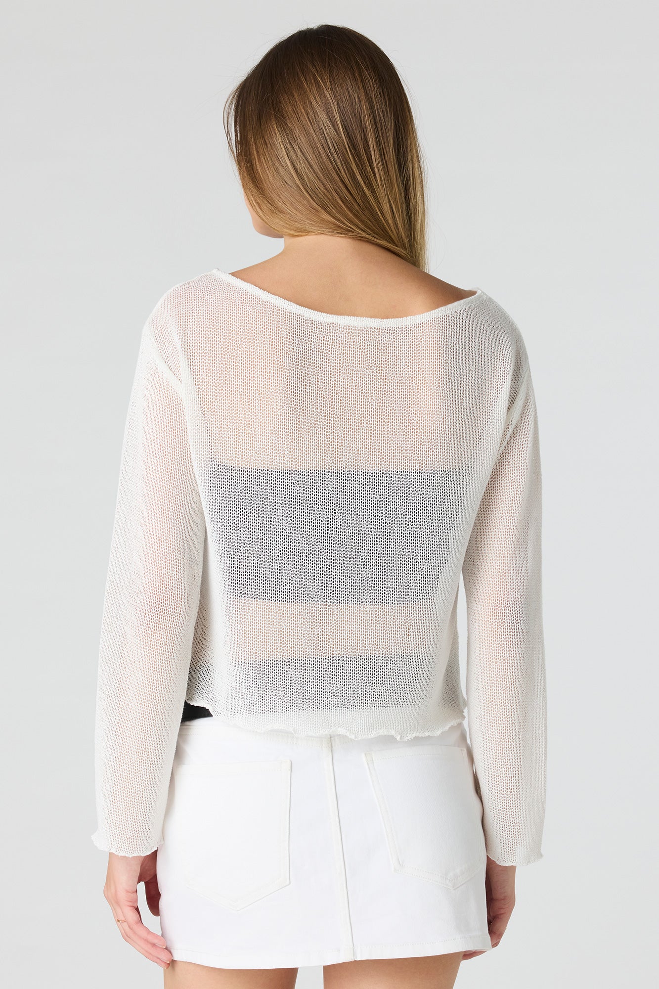 Crochet Off Shoulder Long Sleeve Top - Image 15