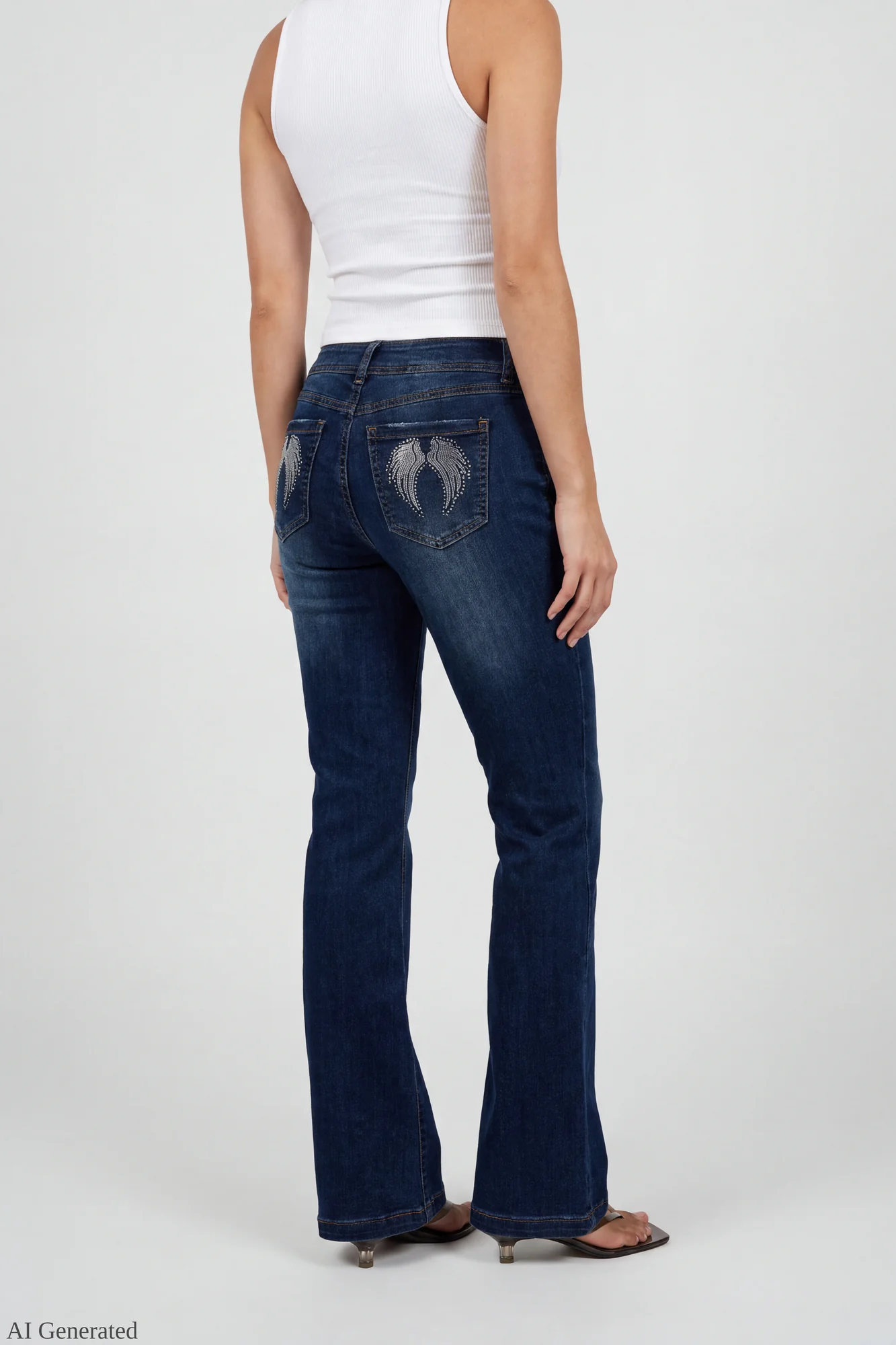Stretch Low Rise Rhinestone Embroidered Flare Jean - Image 4