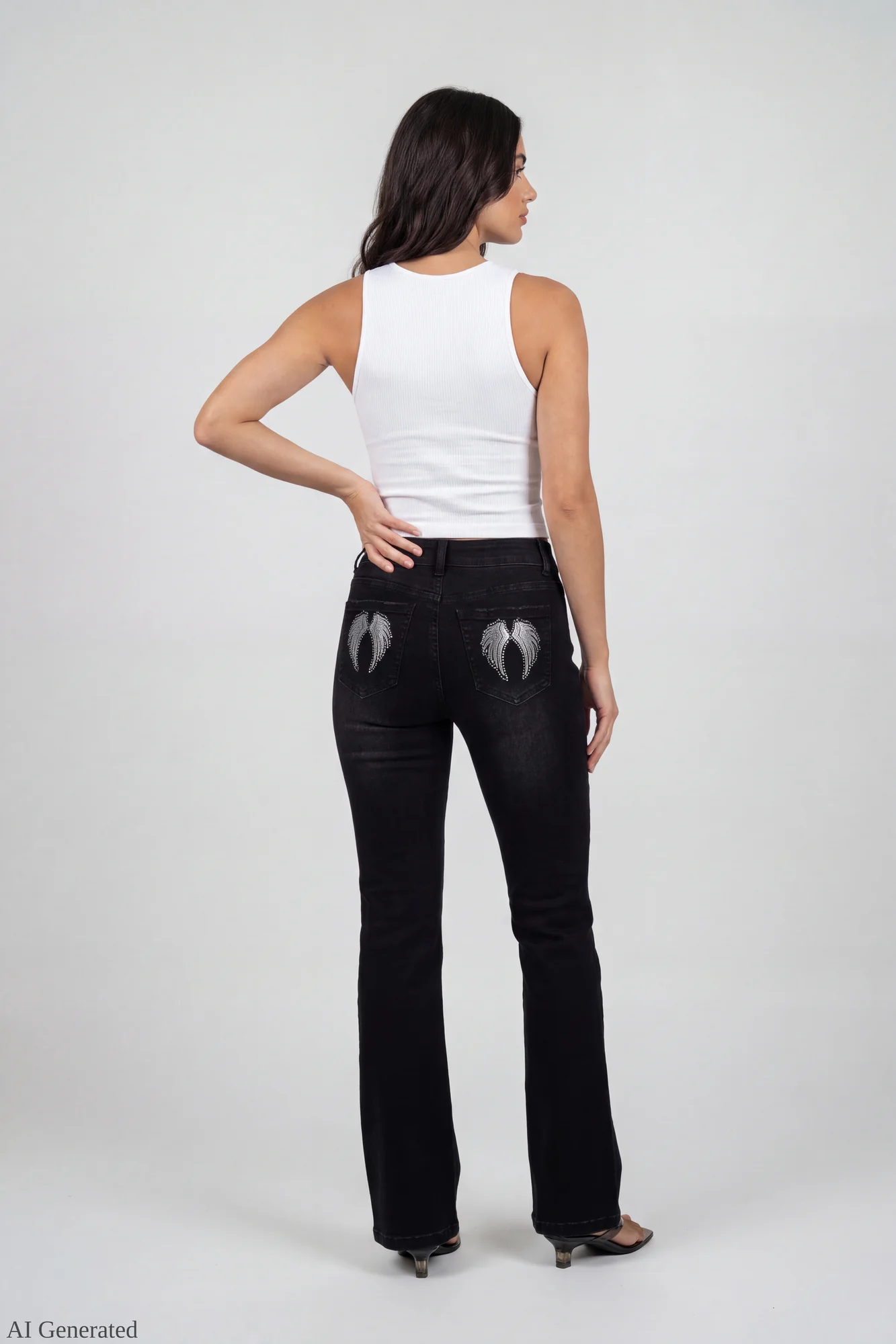 Stretch Low Rise Rhinestone Embroidered Flare Jean - Image 7