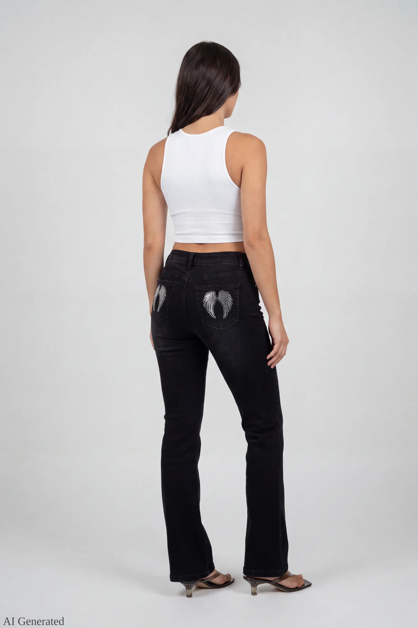 Stretch Low Rise Rhinestone Embroidered Flare Jean - Image 9