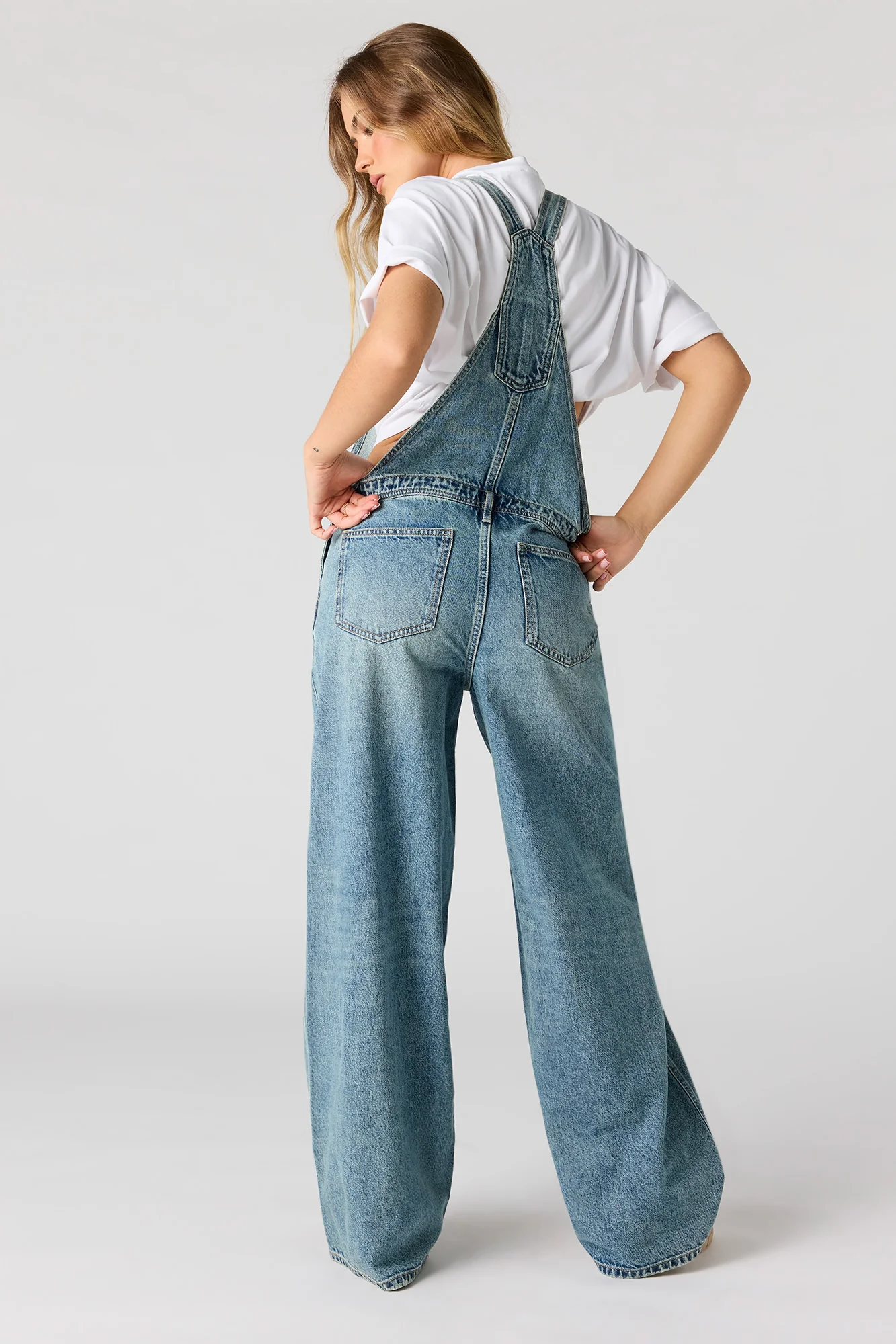 Wide Leg Denim Overalls - Image 6