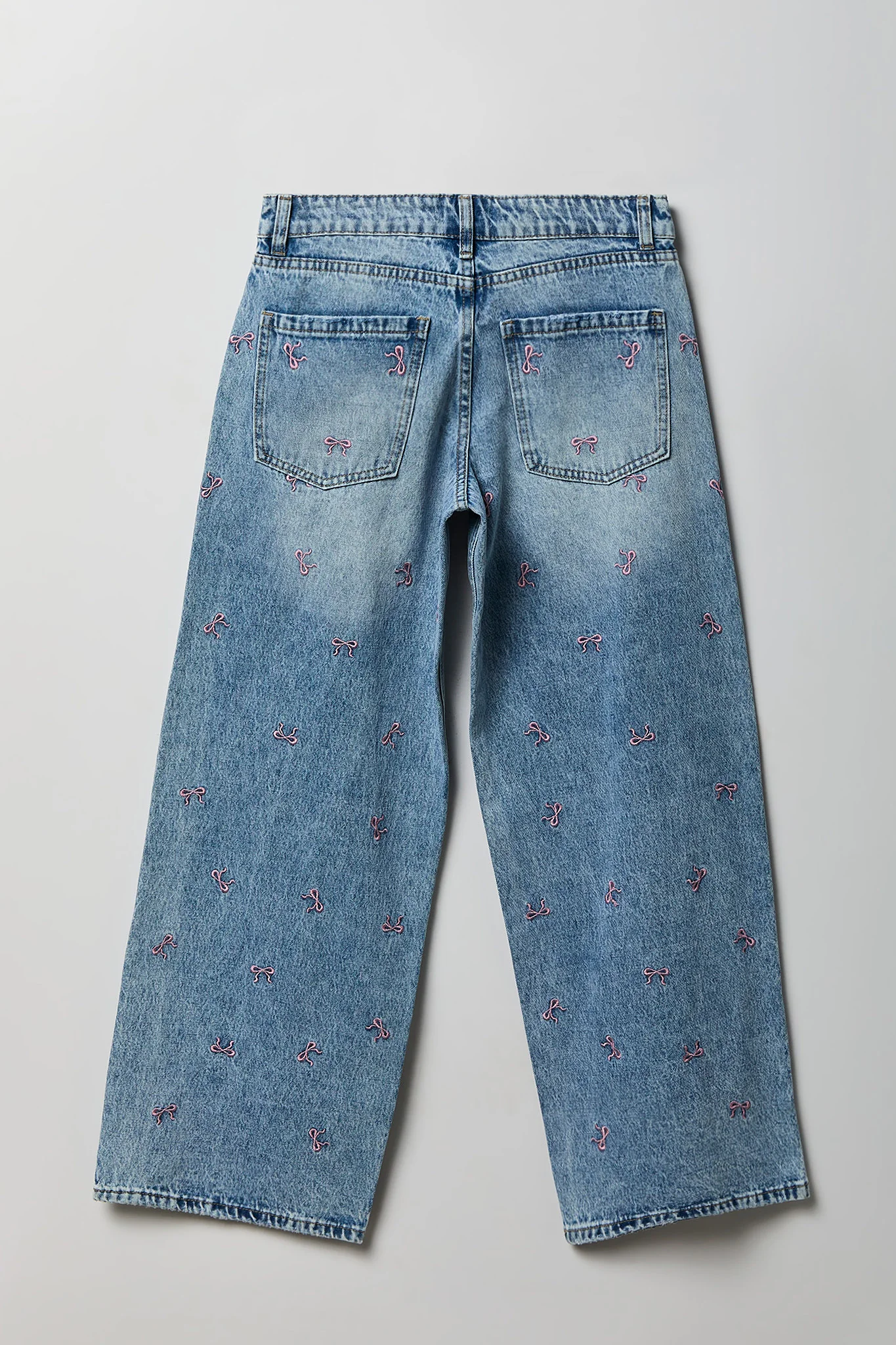Low Rise Bow Embroidered Baggy Denim Jean - Image 10