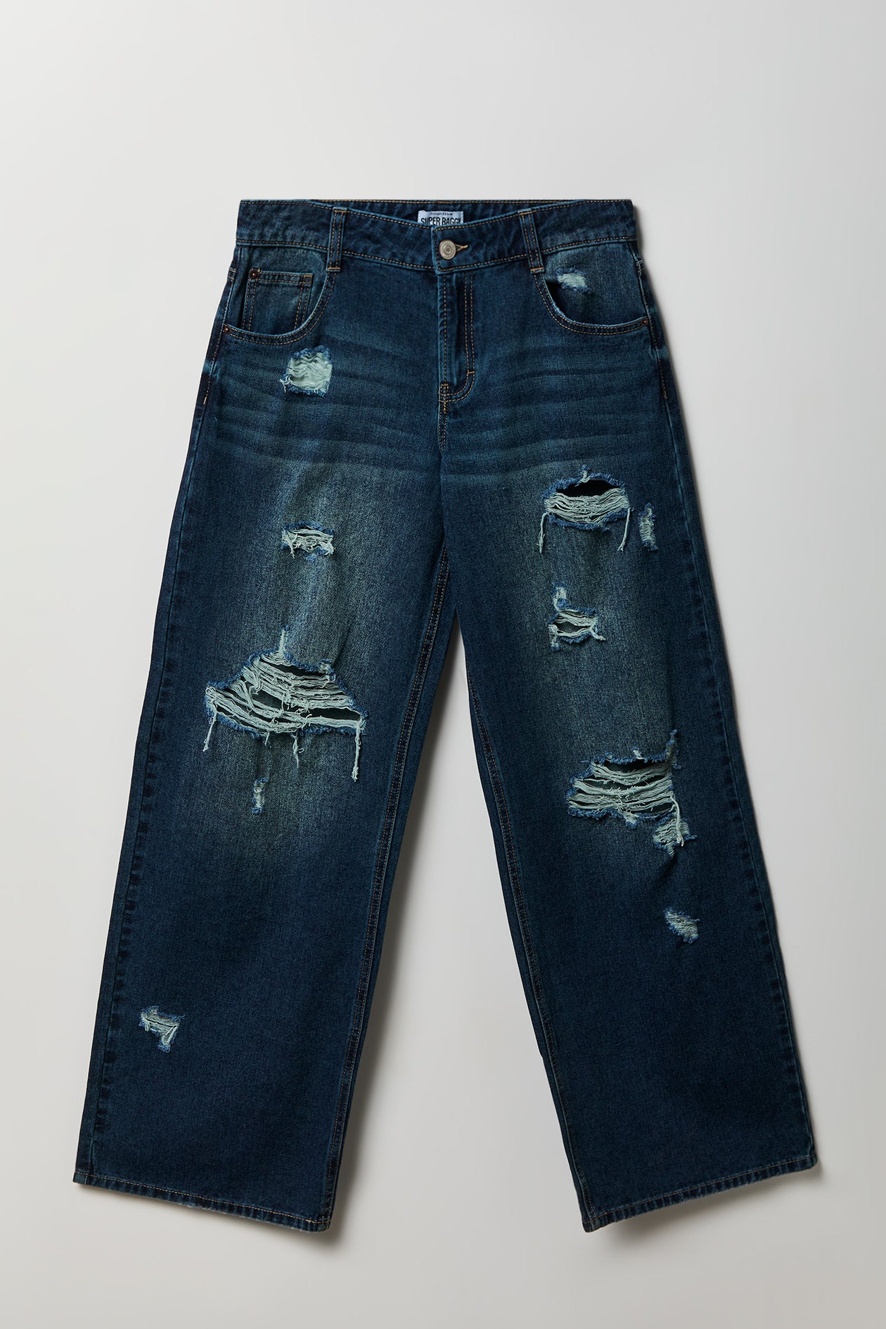 London Ripped Low Rise Super Baggy Dark Jean - Image 4