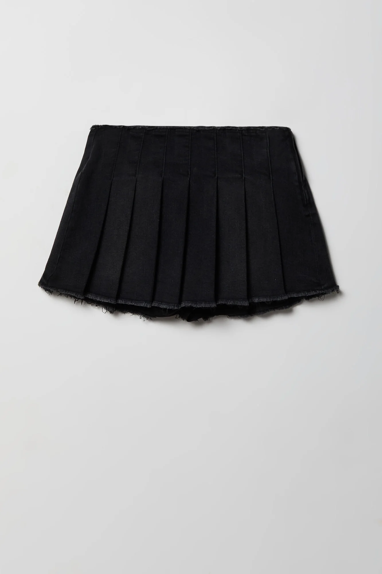 Stretch Denim Low Rise Pleated Mini Skort