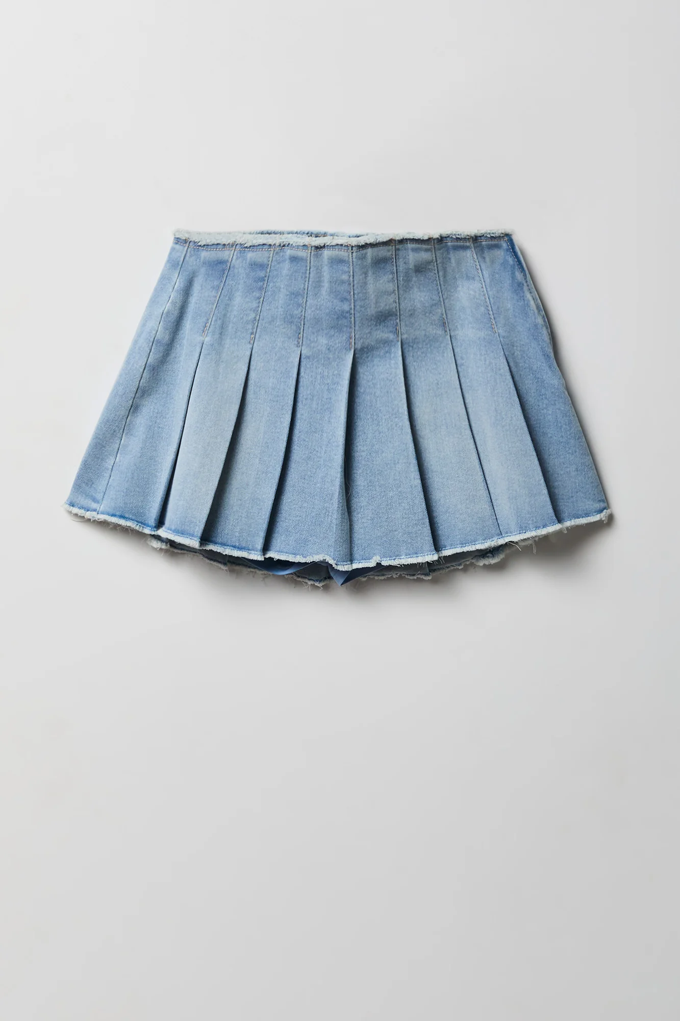 Stretch Denim Low Rise Pleated Mini Skort - Image 3