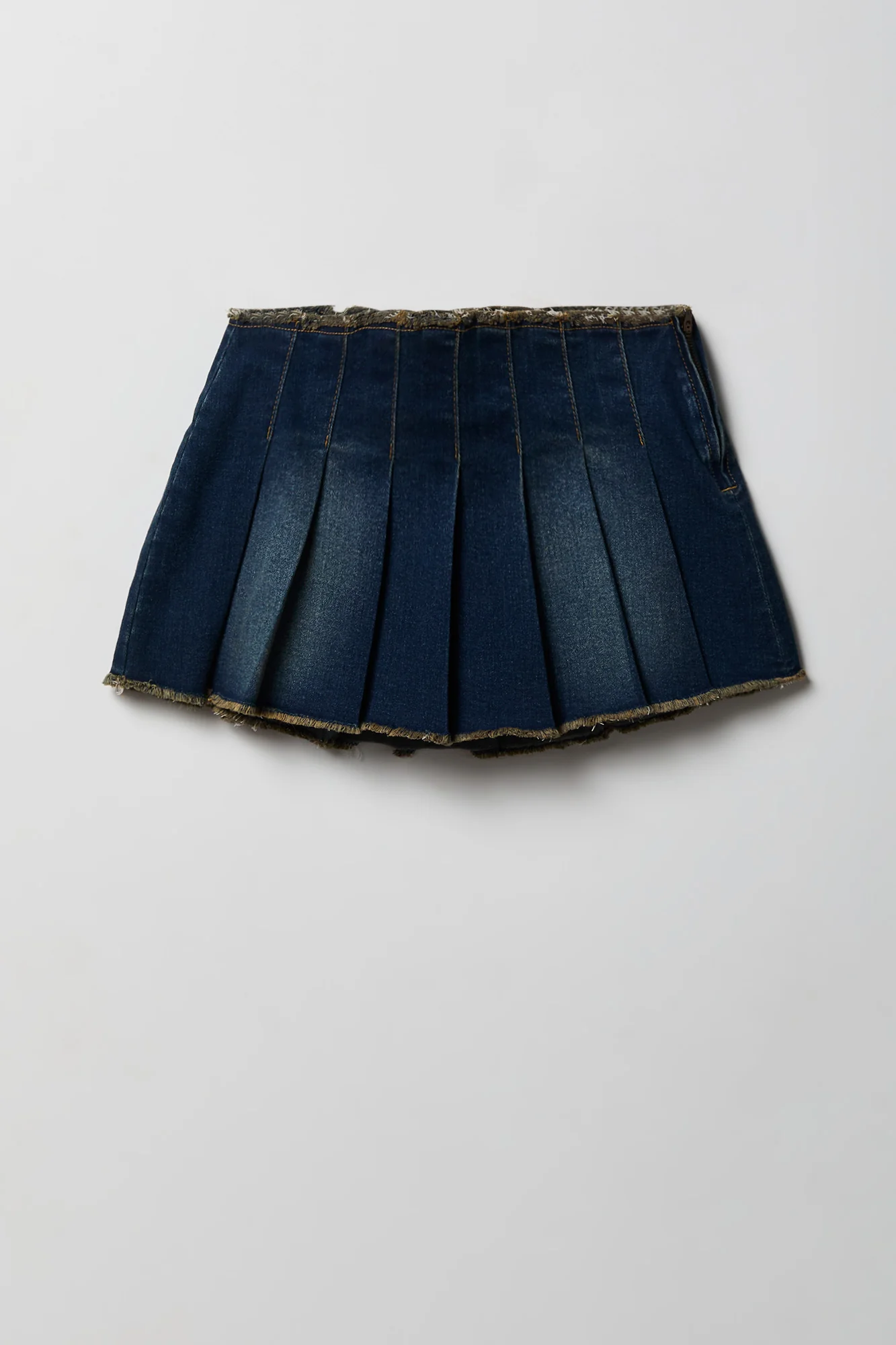 Stretch Denim Low Rise Pleated Mini Skort - Image 5