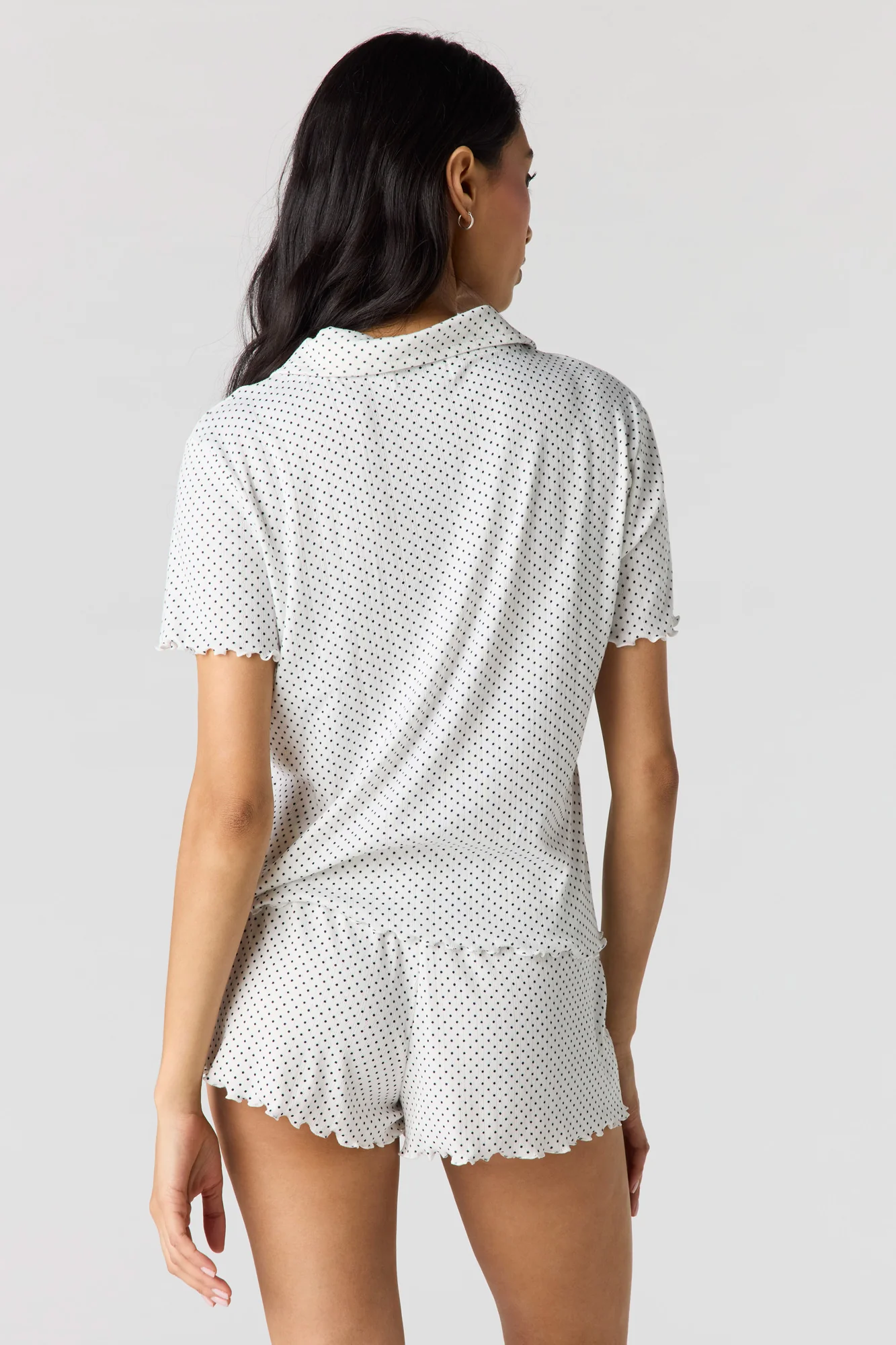 Pointelle Button-Up Top & Short Pajama Set - Image 2