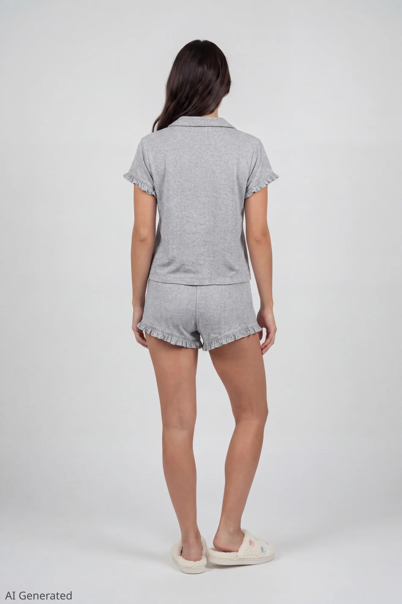 Ruffle Button-Up Top & Short Pajama Set - Image 11