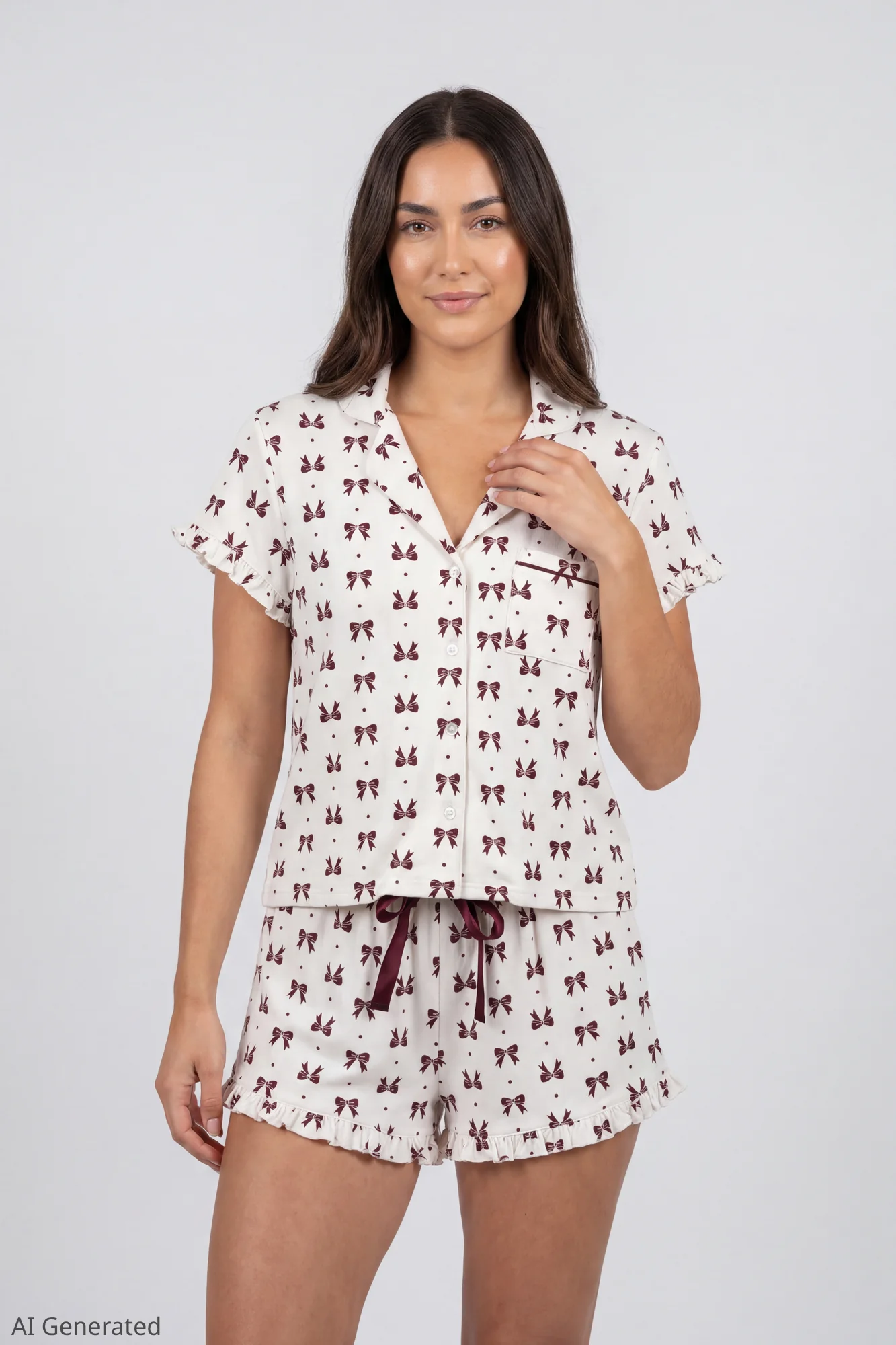 Ruffle Button-Up Top & Short Pajama Set - Image 33