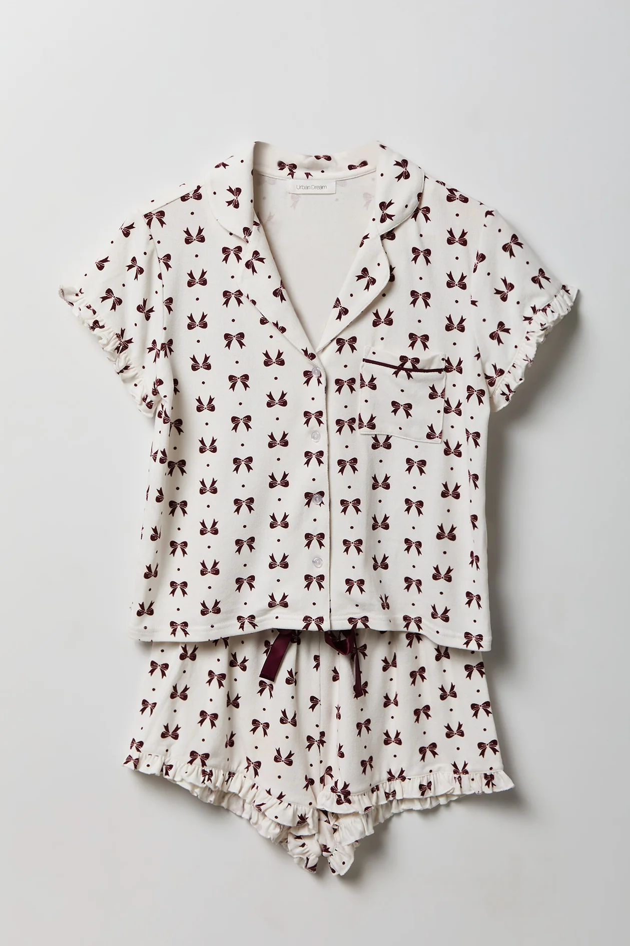 Ruffle Button-Up Top & Short Pajama Set - Image 36