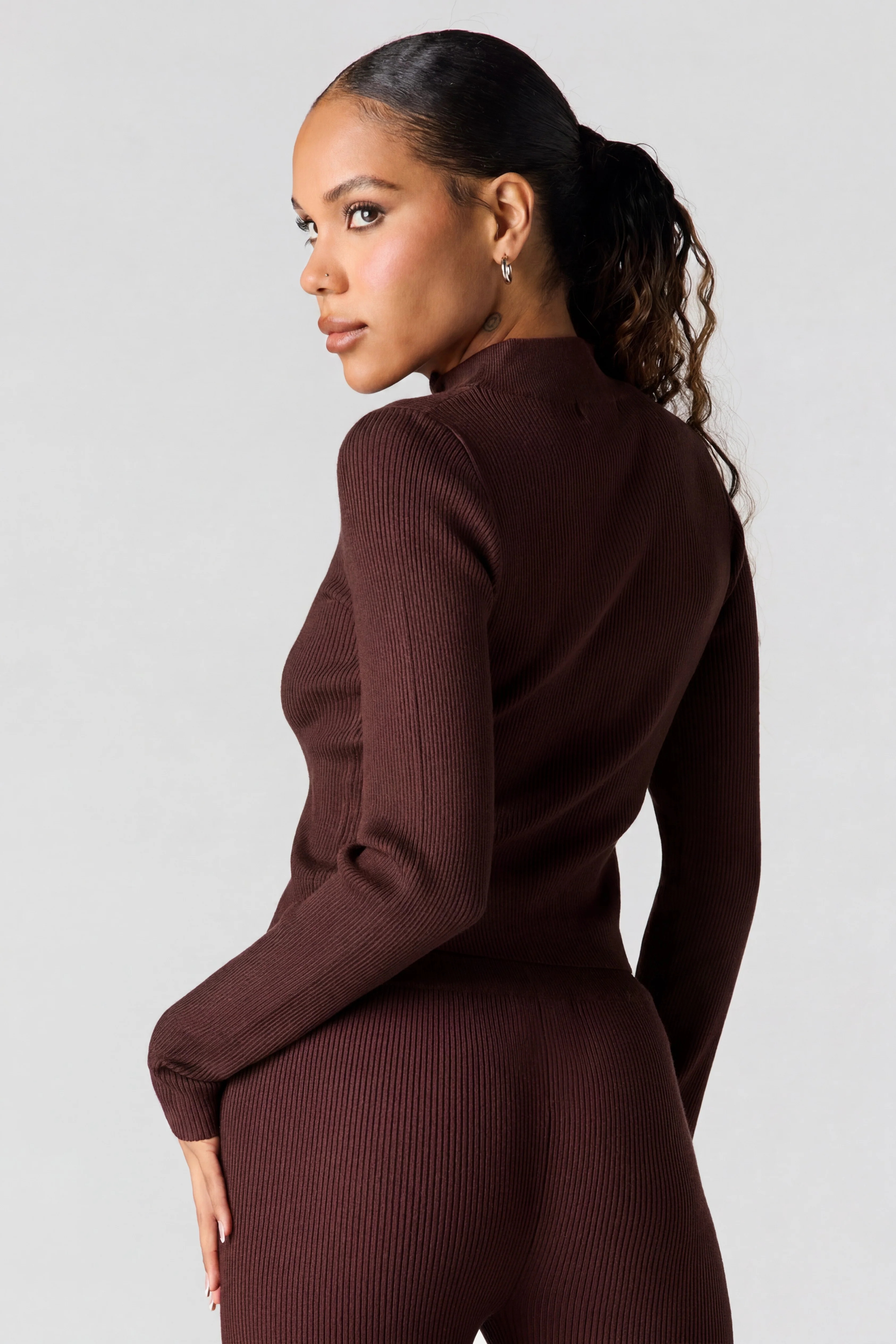 Ribbed 2-Way Zip-Up Long Sleeve Top - Image 12