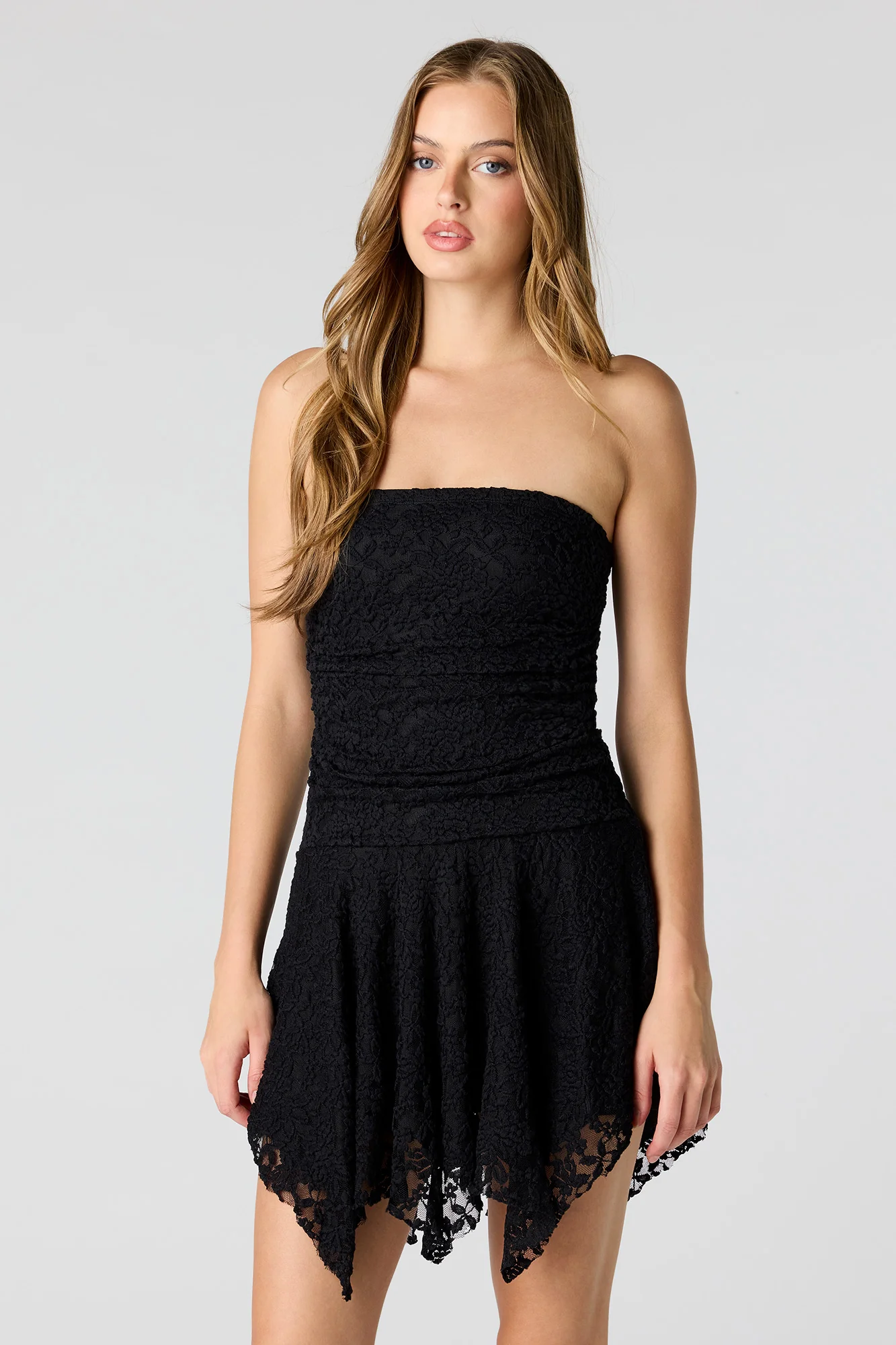 Braless Lace Asymmetrical Mini Dress - Image 5