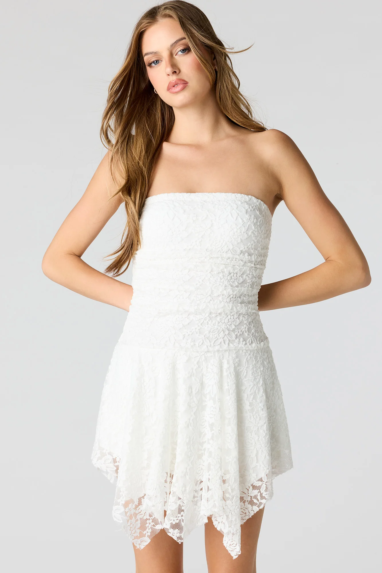 Braless Lace Asymmetrical Mini Dress - Image 9