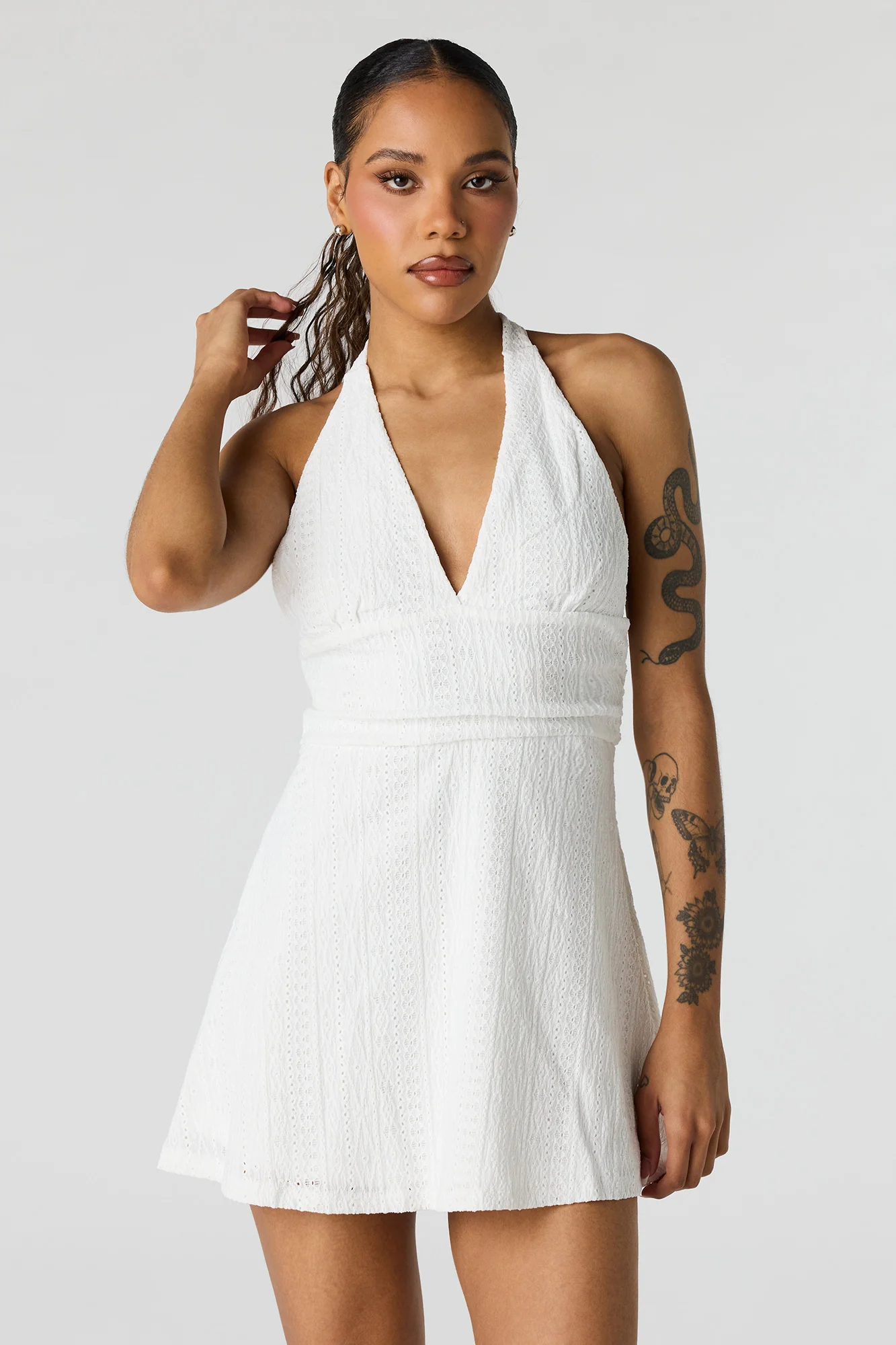 Textured Mini Halter Dress - Image 4