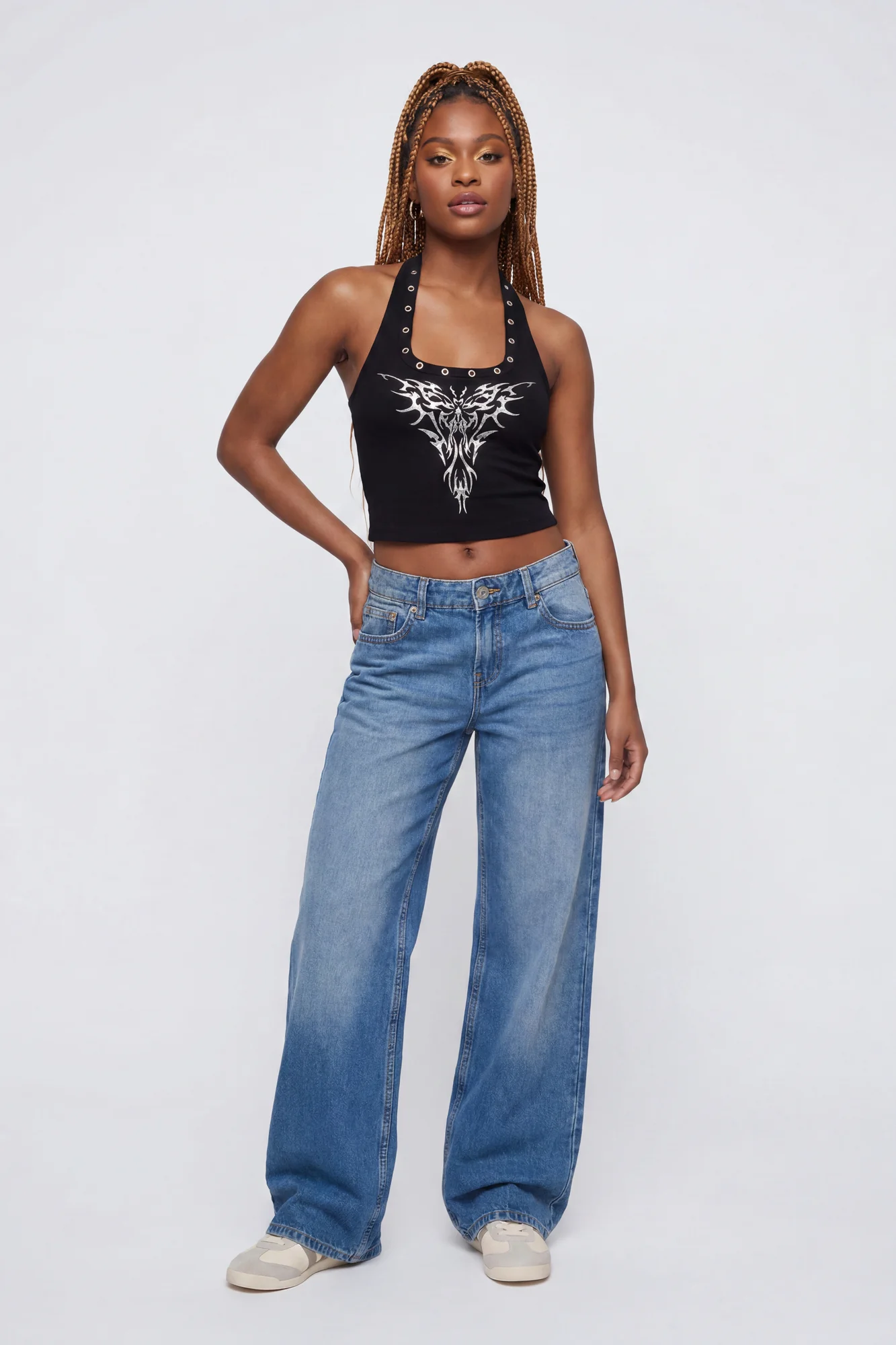 Graphic Grommet Trim Halter Top - Image 7