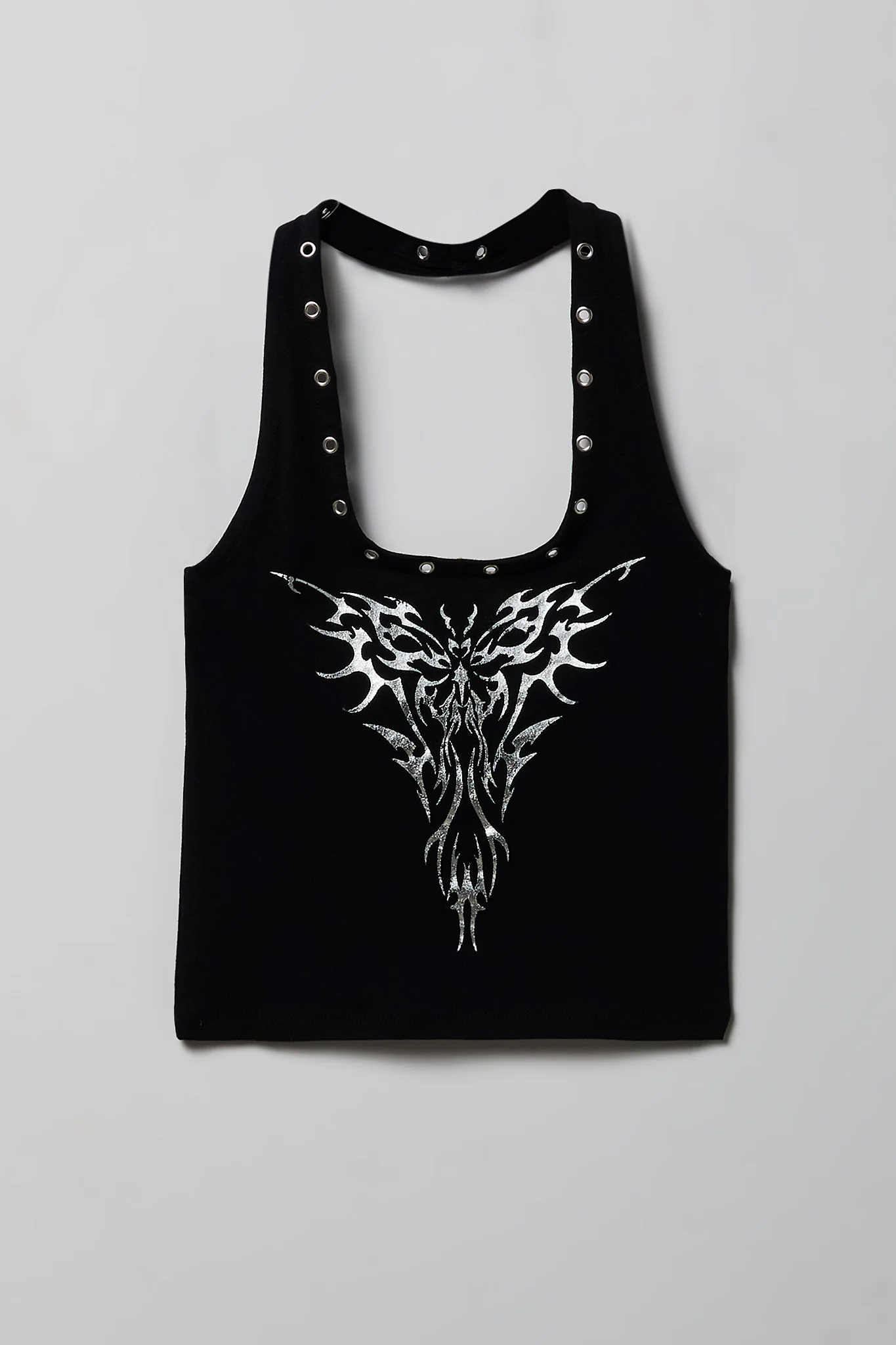 Graphic Grommet Trim Halter Top - Image 9