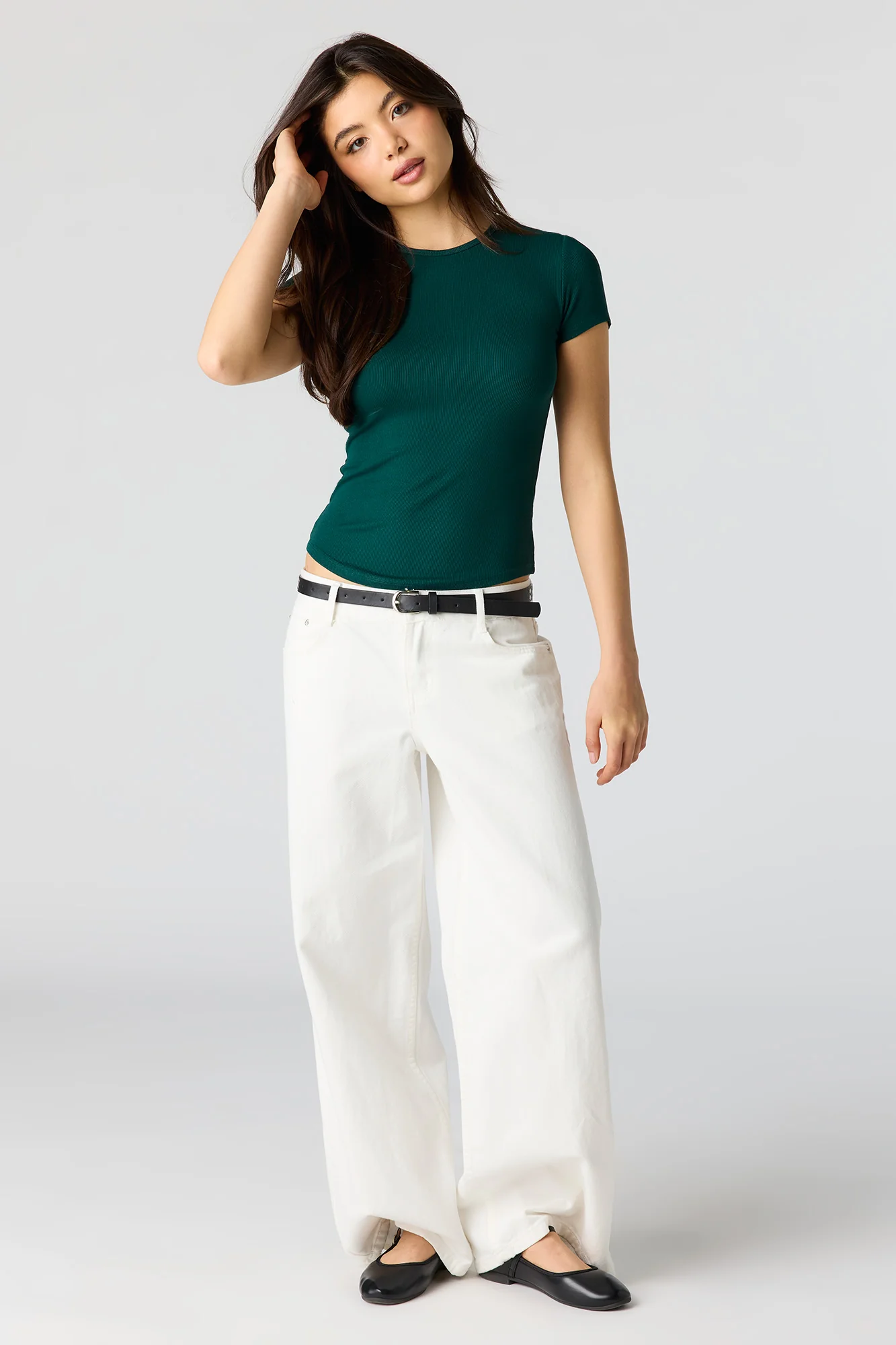 Ribbed Curved Hem T-Shirt - Image 12