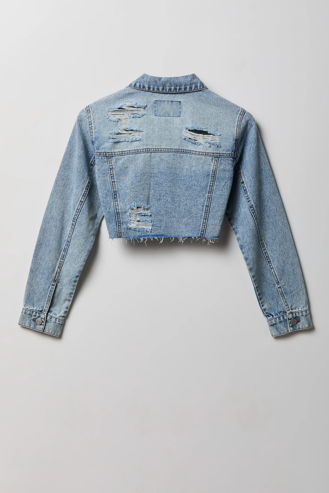 Cropped Ripped Denim Jacket - Image 6