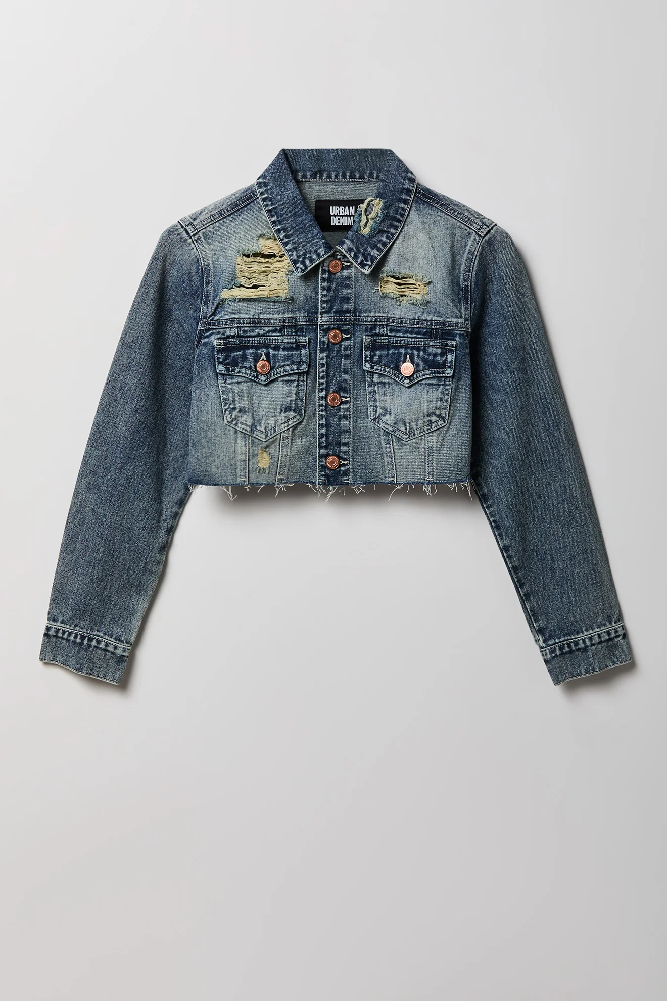 Cropped Ripped Denim Jacket - Image 7