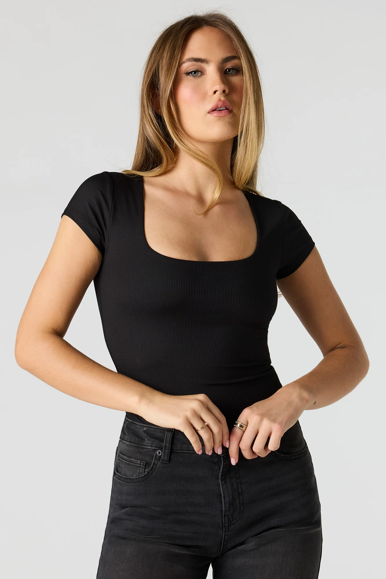 Contour Ribbed Square Neck Short Sleeve Bodysuit - Image 5