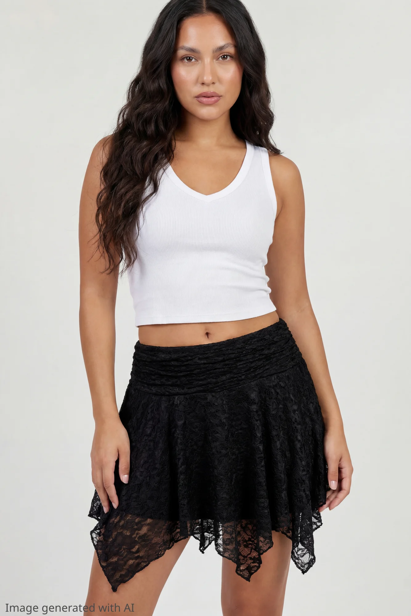 Lace Asymmetrical Mini Skirt - Image 4
