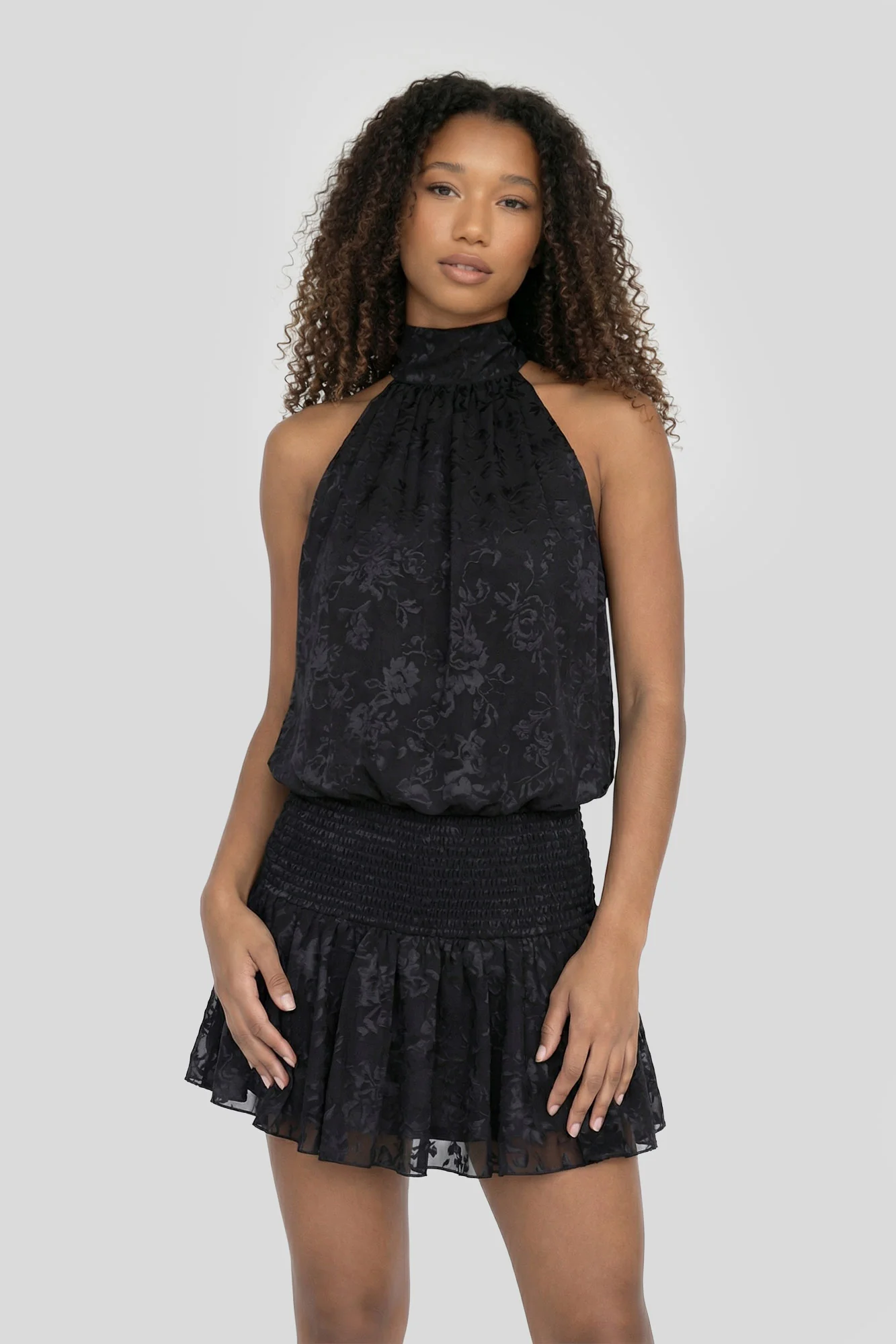 Lace Cinched Waist Mini Halter Dress - Image 6