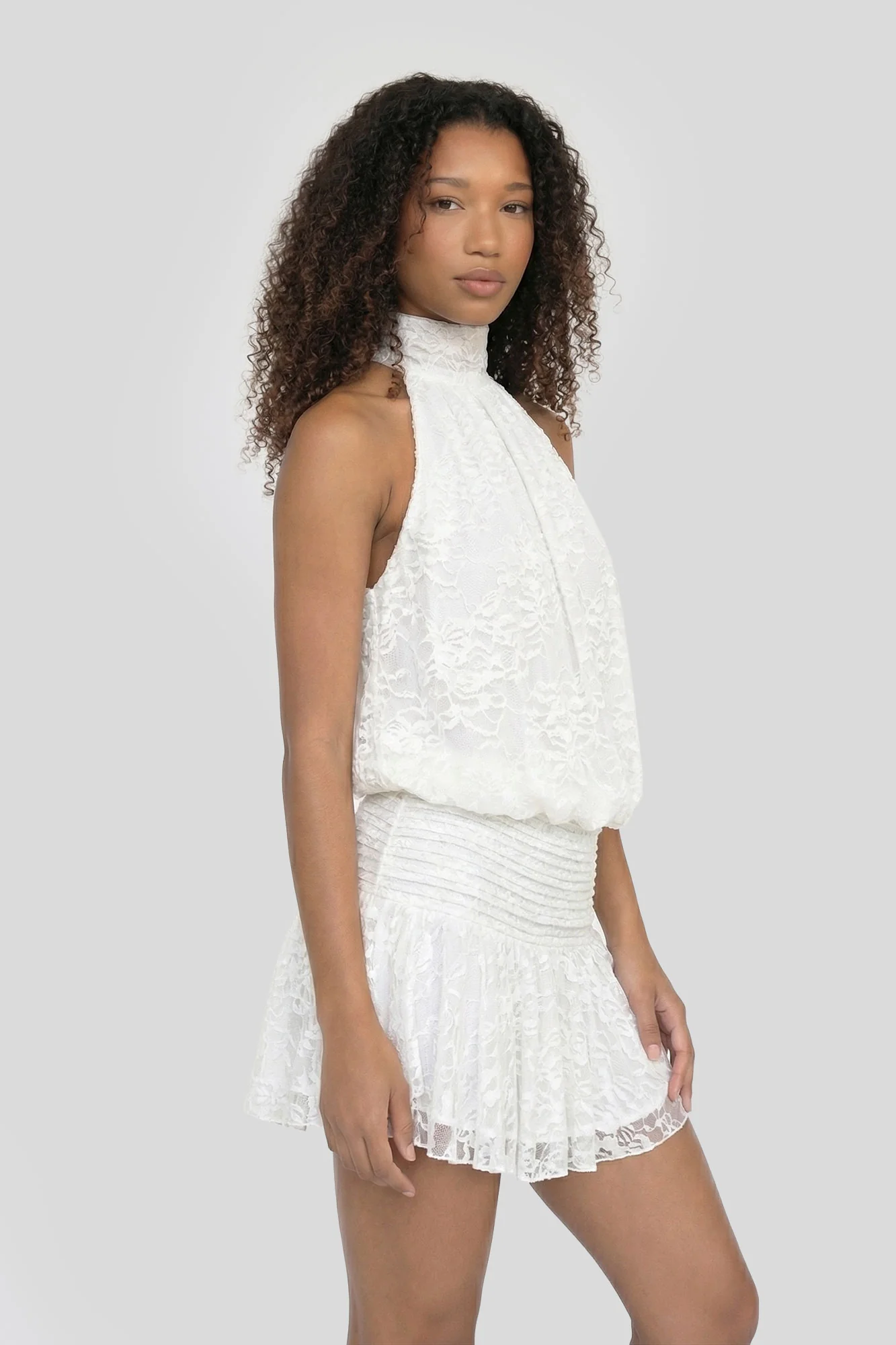 Lace Cinched Waist Mini Halter Dress - Image 9