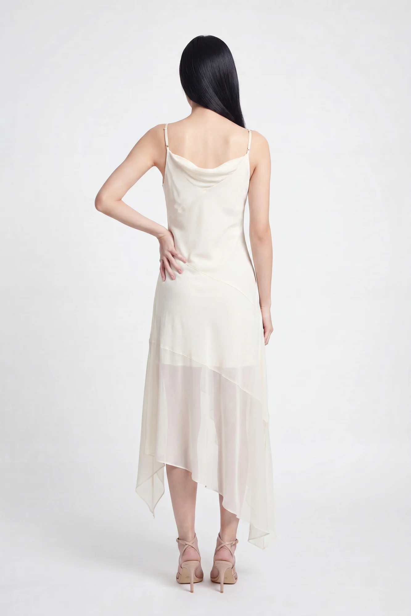 Chiffon Cowl Neck Asymmetrical Midi Dress - Image 6