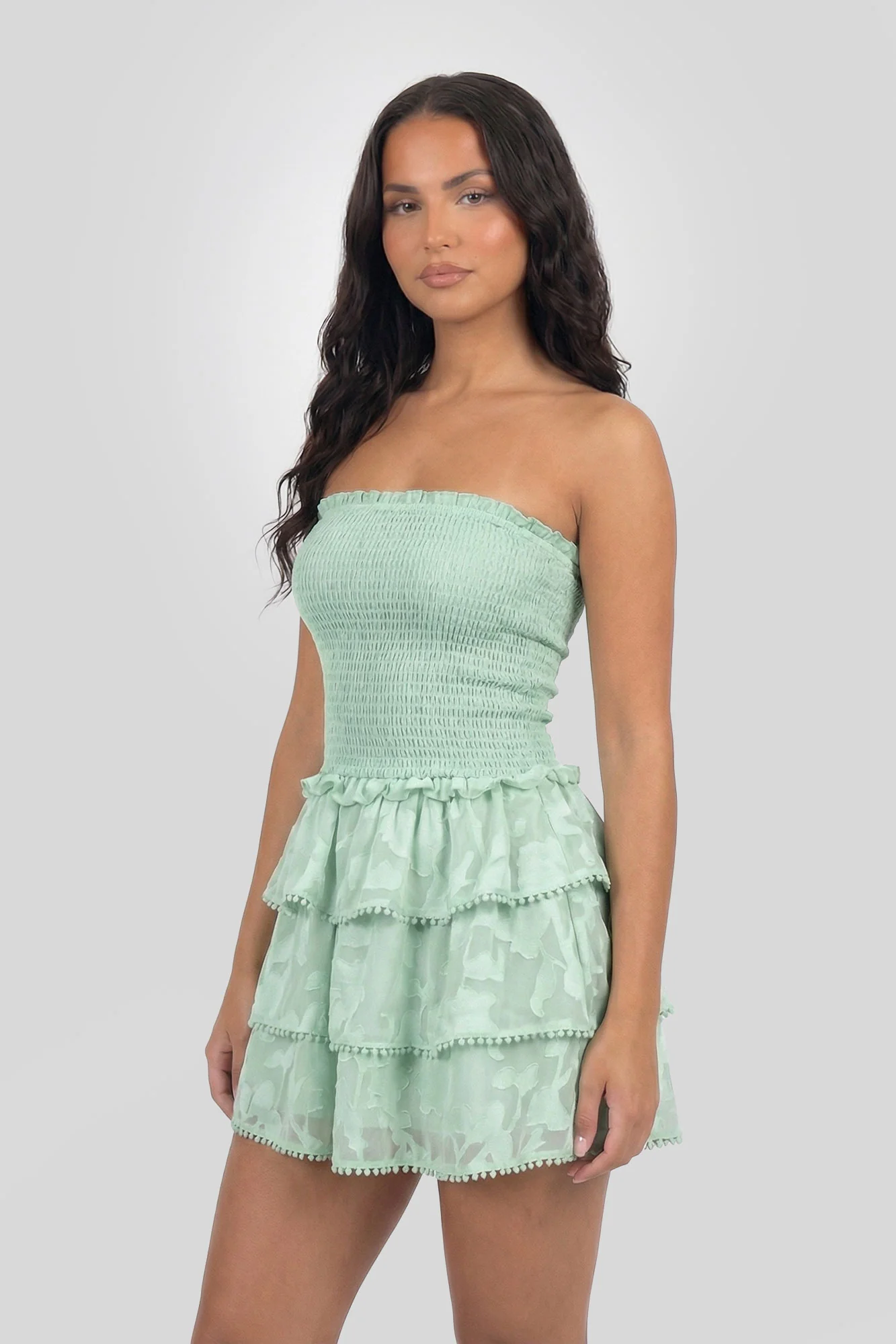 Smocked Ruffle Tiered Strapless Mini Dress - Image 17