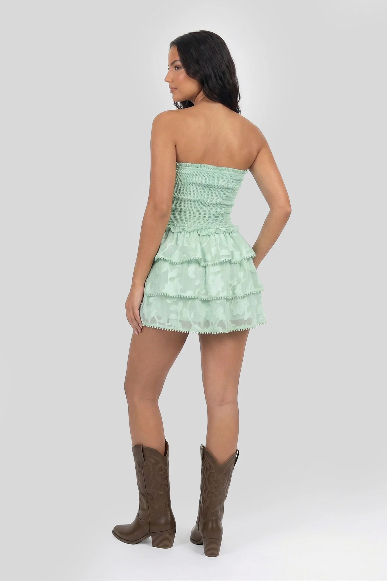 Smocked Ruffle Tiered Strapless Mini Dress - Image 18
