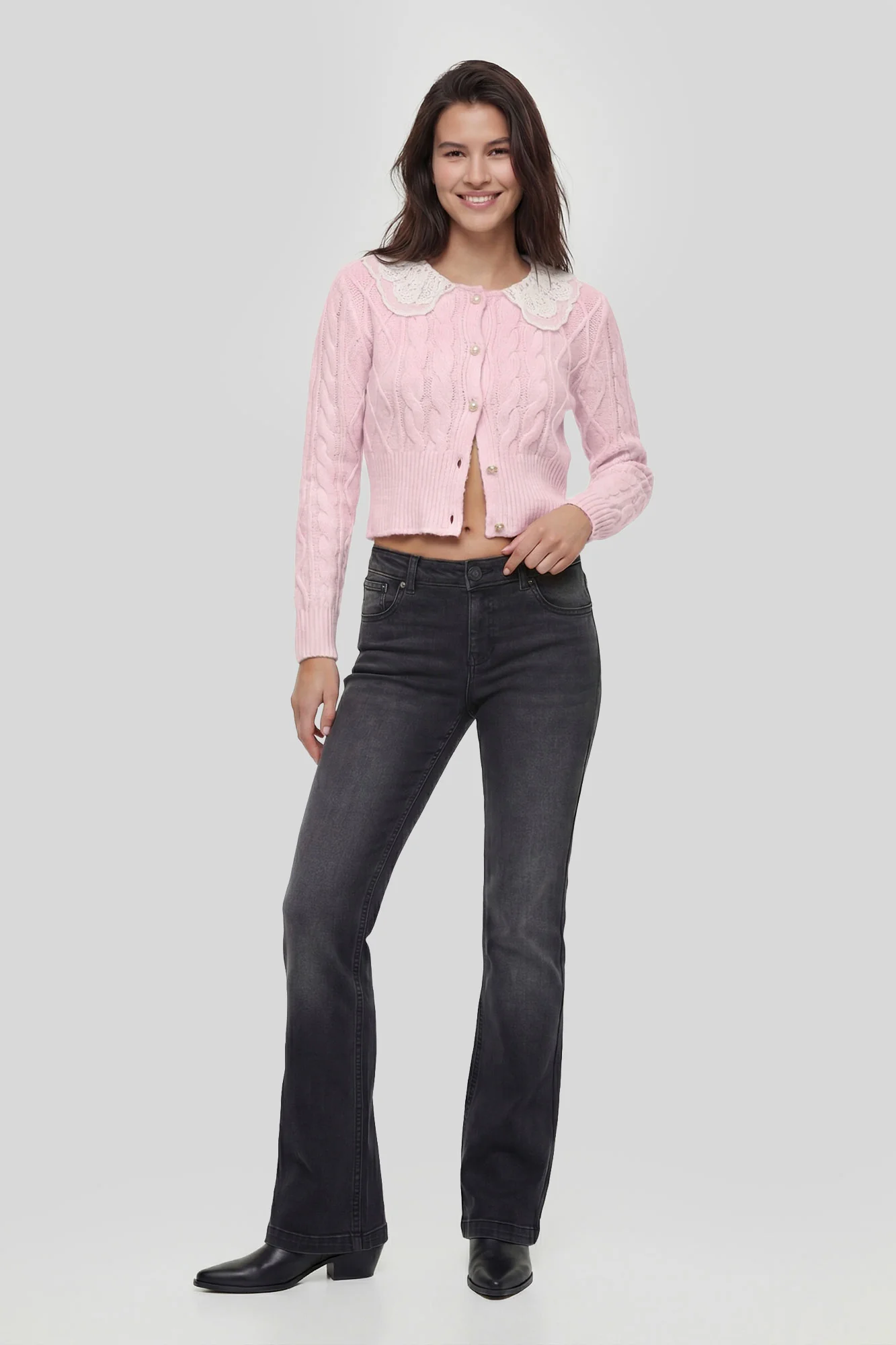 Lace Collar Cable Knit Cardigan - Image 10