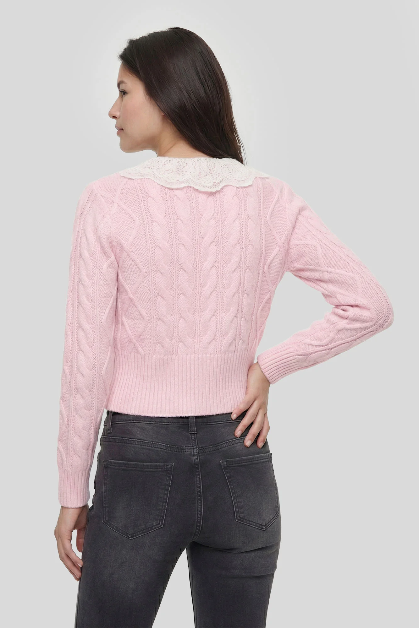 Lace Collar Cable Knit Cardigan - Image 11