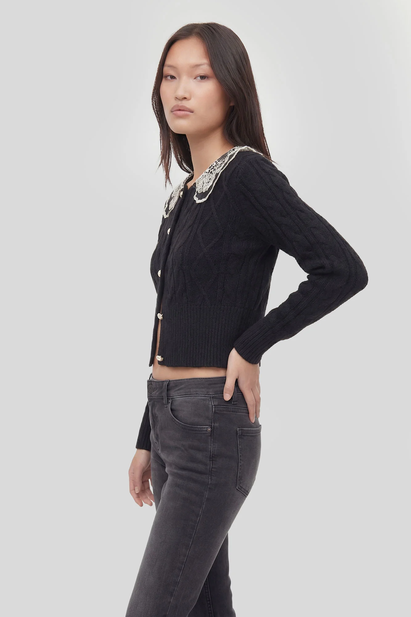 Lace Collar Cable Knit Cardigan - Image 5