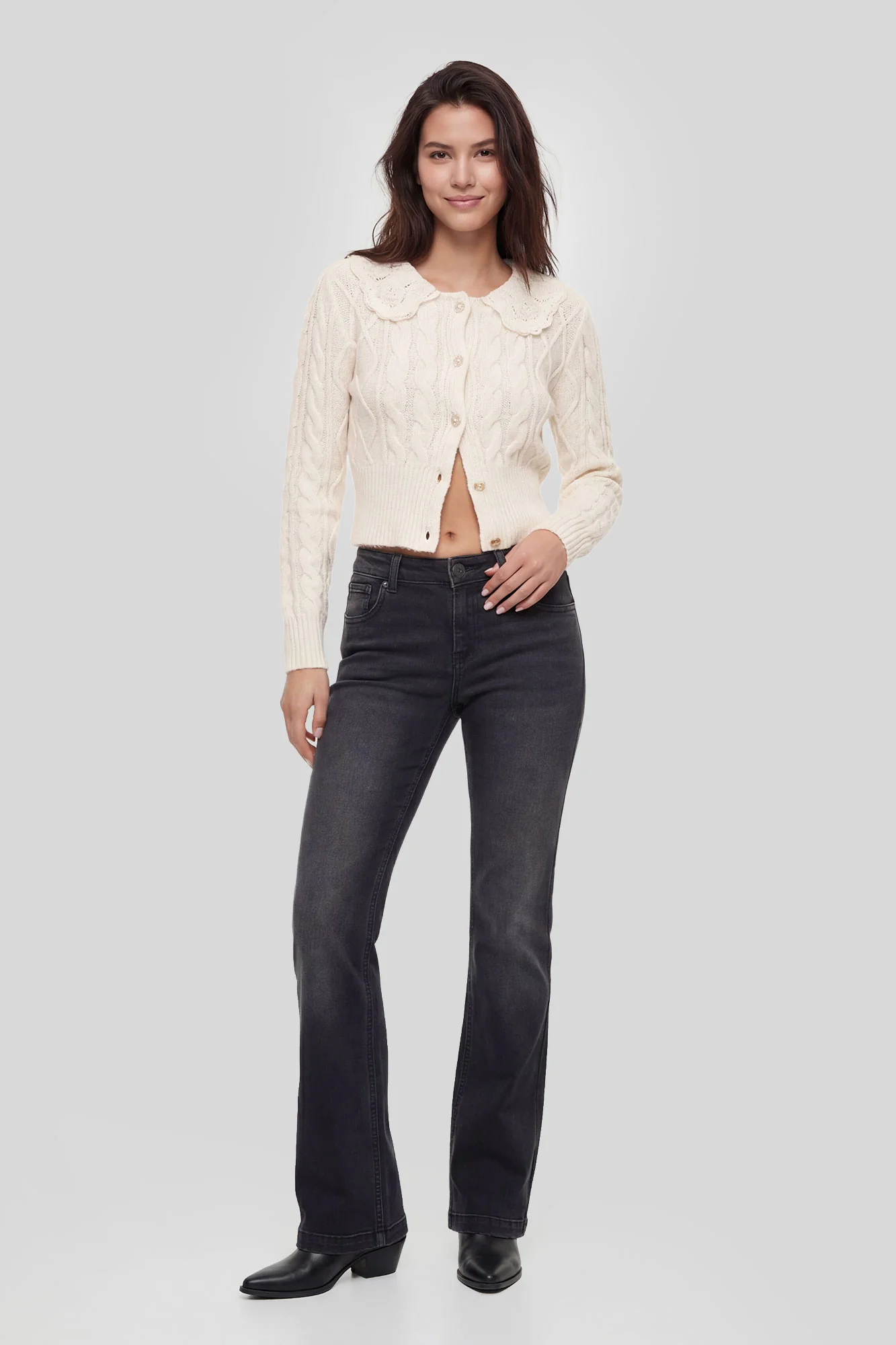 Lace Collar Cable Knit Cardigan - Image 6